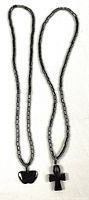 Both hematite necklaces showing overall design and pendants