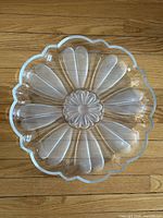 Top view of round frosted glass platter