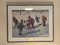 Full view of framed, matted hockey painting