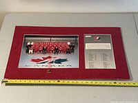 Full view of sealed team picture board with tape measure showing size