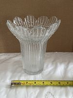 Front view of clear pressed glass vase