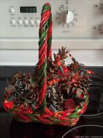 Basket lit on stovetop showing lights and contents