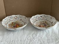 Pair of pierced porcelain bowls side by side