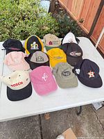 All 12 caps spread on table