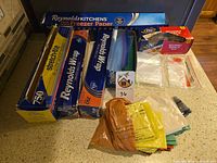 Group shot of all wraps and bags on countertop