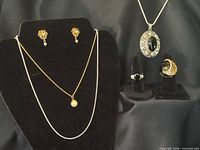 Overall set on display showing all necklaces, earrings and rings