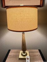 Front view of lamp with drum shade