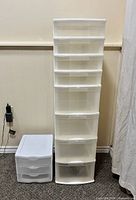 Front view of both drawer units showing size difference and drawer count