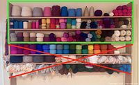 Overview of shelving with included yarn section highlighted
