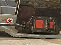 Front switch panel showing on/off and speed buttons