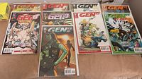 Eight bagged Gen13 comics showing variant covers and signatures