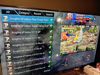 On-screen game list with Knights of Valour series showing item functioning
