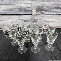 Group shot showing decanter, stemmed glasses and tumblers