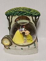 Front view of Snow White & Dopey snow globe showing figures and base