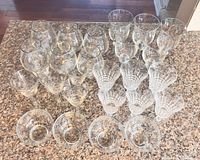 Overview of all crystal stemware grouped on countertop