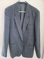 Front view of gray glen plaid blazer on hanger