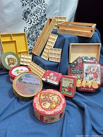All tins and wooden organizers arranged together
