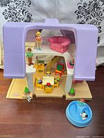 full dollhouse with furniture, figures, pets, pool