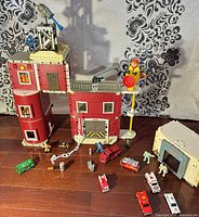 Full view of fire station, vehicles, figures and accessories