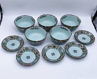 Full set of 5 bowls and 5 plates displayed