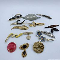 Front view of all eleven brooches