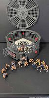 Full view of cage ring closed with lid and arc of figures