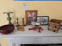 All nine items displayed on mantel