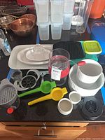 Overview of assorted kitchenware on countertop