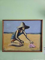 Figurative beach painting framed