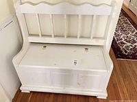 front view of white painted pine storage bench
