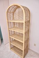 Full front view of rattan wicker bookcase