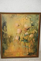 Right floral print showing pink flowers in wood frame