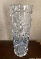 Full view of clear cut crystal cylinder vase