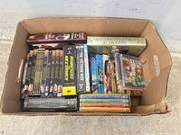 Overview of entire box with DVDs, CDs and book