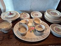 Full view of plated stacks, serving pieces and cups