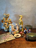 Full lot view showing all decorative items grouped