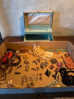 Open box showing jewelry assortment and jewelry box interior