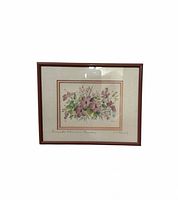 Front view of framed Carole Holding “Morning Glory” lithograph showing artwork, mat and frame