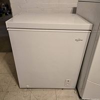 Front and side view of Koolatron chest freezer
