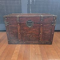 Front view of wooden trunk closed