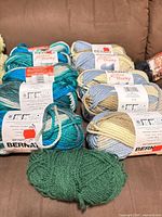 Group of all skeins on sofa