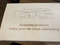 Printed box showing outline illustrations of various tins