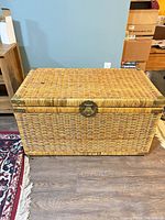 closed wicker trunk showing exterior and latch