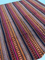 Full view of striped Caucasian kilim rug laid flat