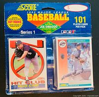 Front of sealed 1992 Score MLB Series 1 pack showing branding and visible cards