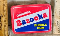 Top view showing Original Bazooka Bubble Gum branding with rulers for scale