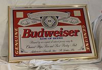 Front view of framed Budweiser mirrored sign