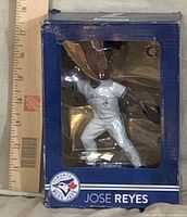 Front of boxed Jose Reyes Toronto Blue Jays figurine with ruler for scale