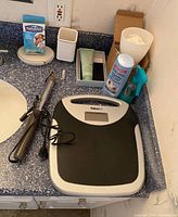 Overall view of items on bathroom counter