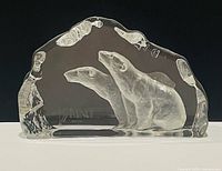Front view of clear glass slab showing two frosted polar bears design